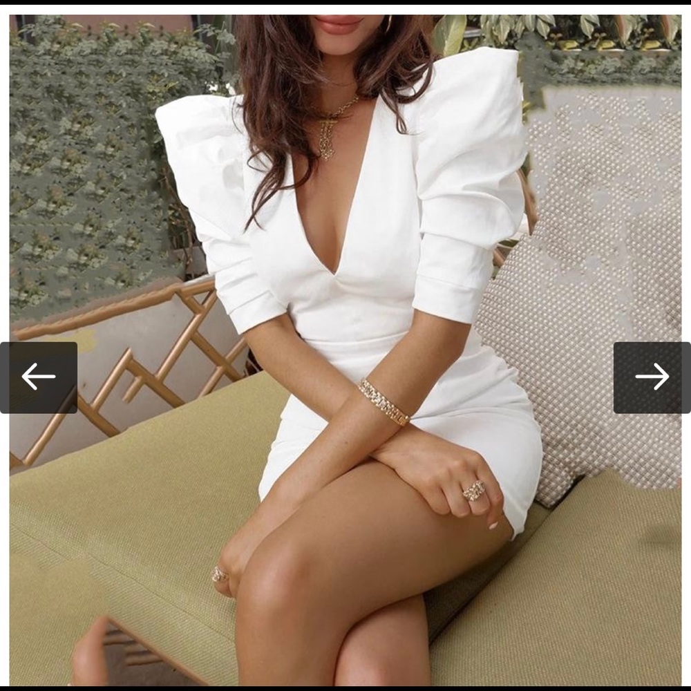 Puff sleeve white mini dress